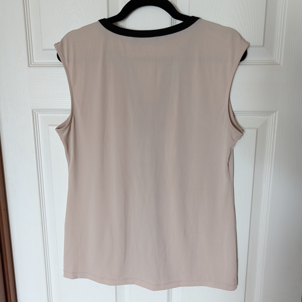 Calvin Klein Beige Sleeveless Blouse with Black Trim and Gold Chain - Picture 4 of 4